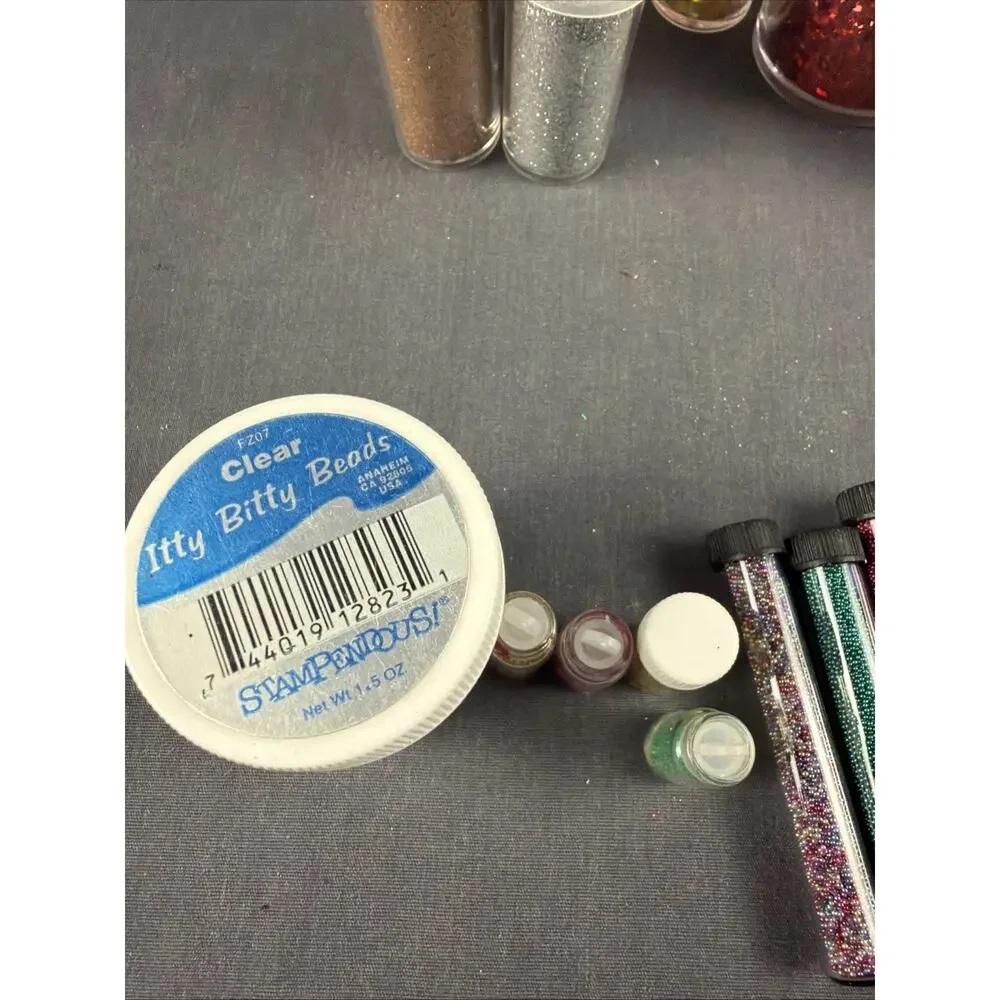 Assorted Craft Glitter 70 Lot, Multicolor, Glass Beads, Jars Bottles & Bags